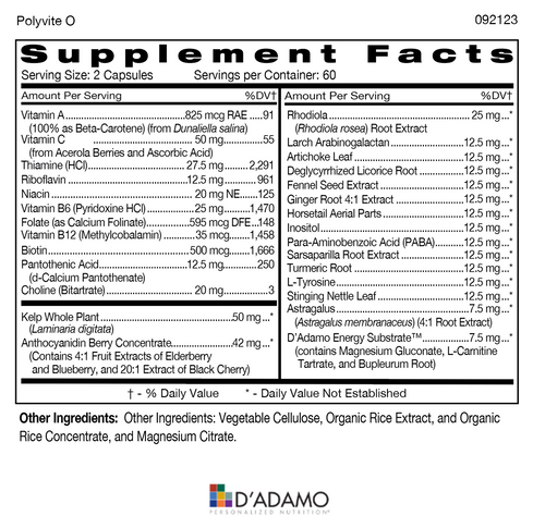D’Adamo Personalized Nutrition® - Polyvite - Personalized Multivitamin (Blood Type O)
