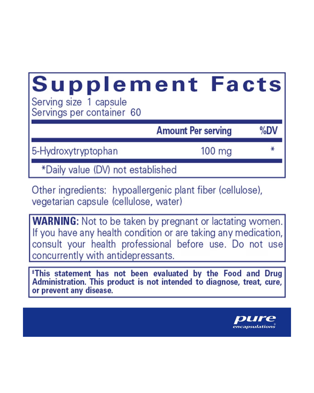 Pure Encapsulations 5-HTP 100 mg supplement bottle and label design