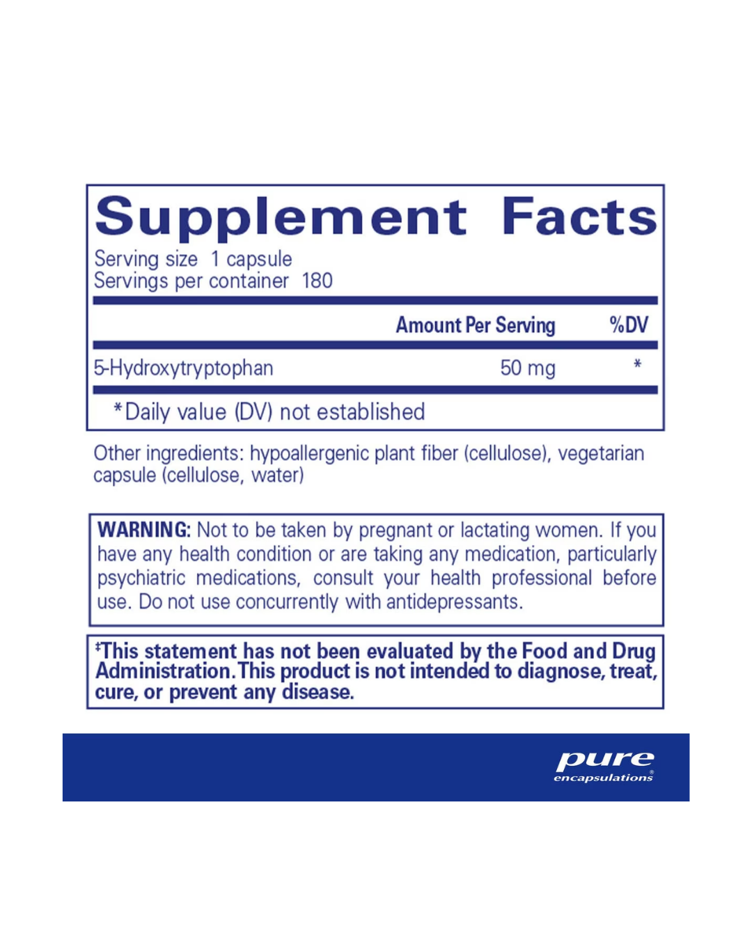 Pure Encapsulations 5-HTP 50 mg supplement bottle front label