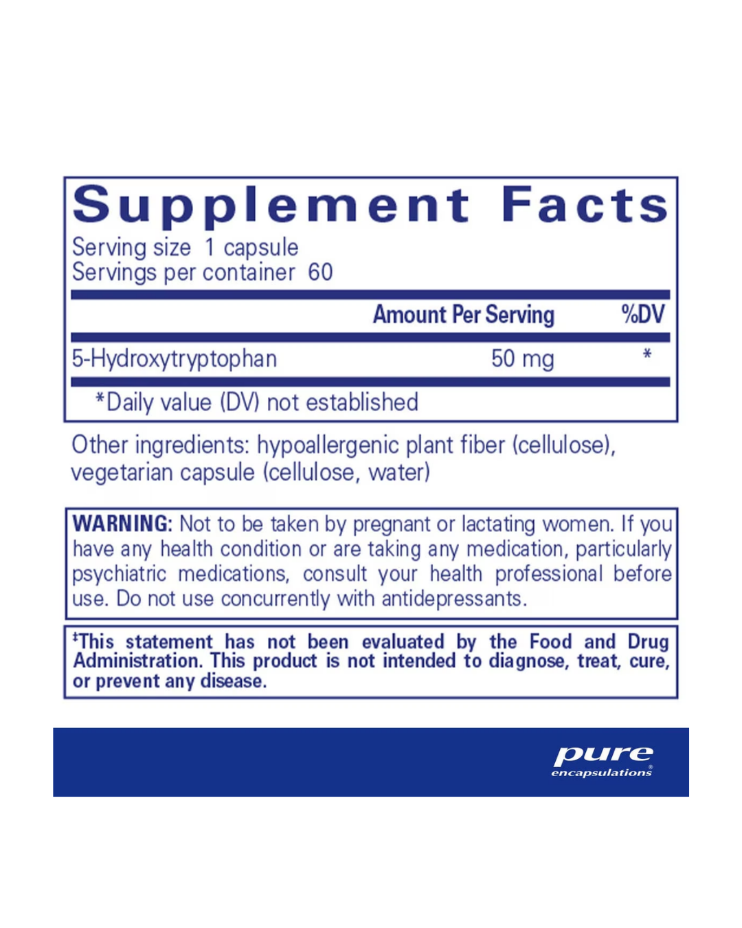 Pure Encapsulations 5-HTP 50 mg supplement bottle front label