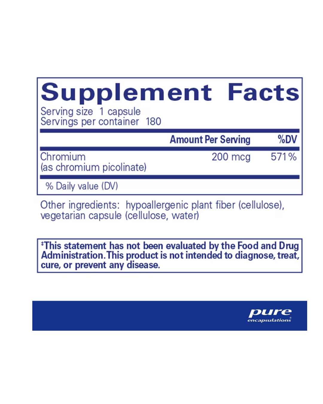 Pure Encapsulations Chromium picolinate 200 mcg supplement bottle packaging