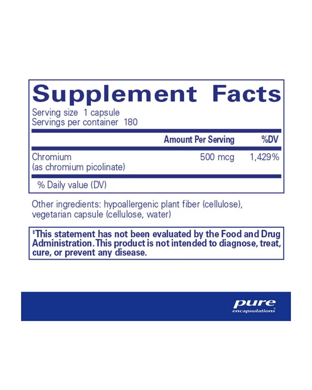 Pure Encapsulations Chromium picolinate 500 mcg supplement packaging image