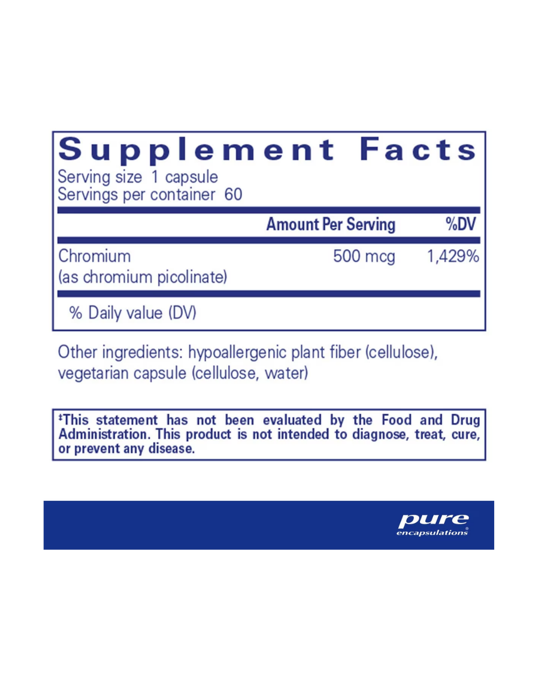 Pure Encapsulations Chromium picolinate 500 mcg supplement packaging image