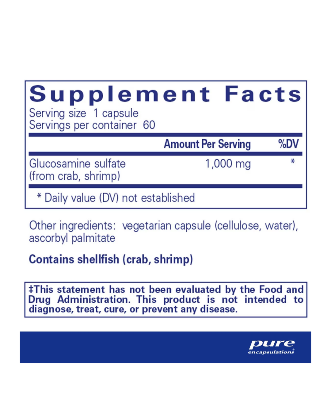 Pure Encapsulations Glucosamine Sulfate 1,000 mg supplement bottle packaging
