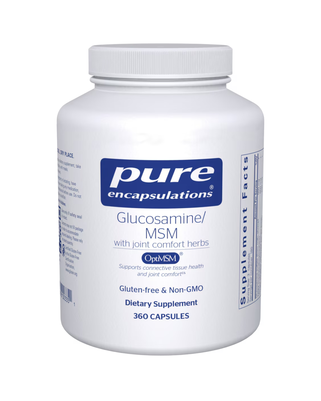 Pure Encapsulations Glucosamine Sulfate 1,000 mg label showing supplement facts and usage information