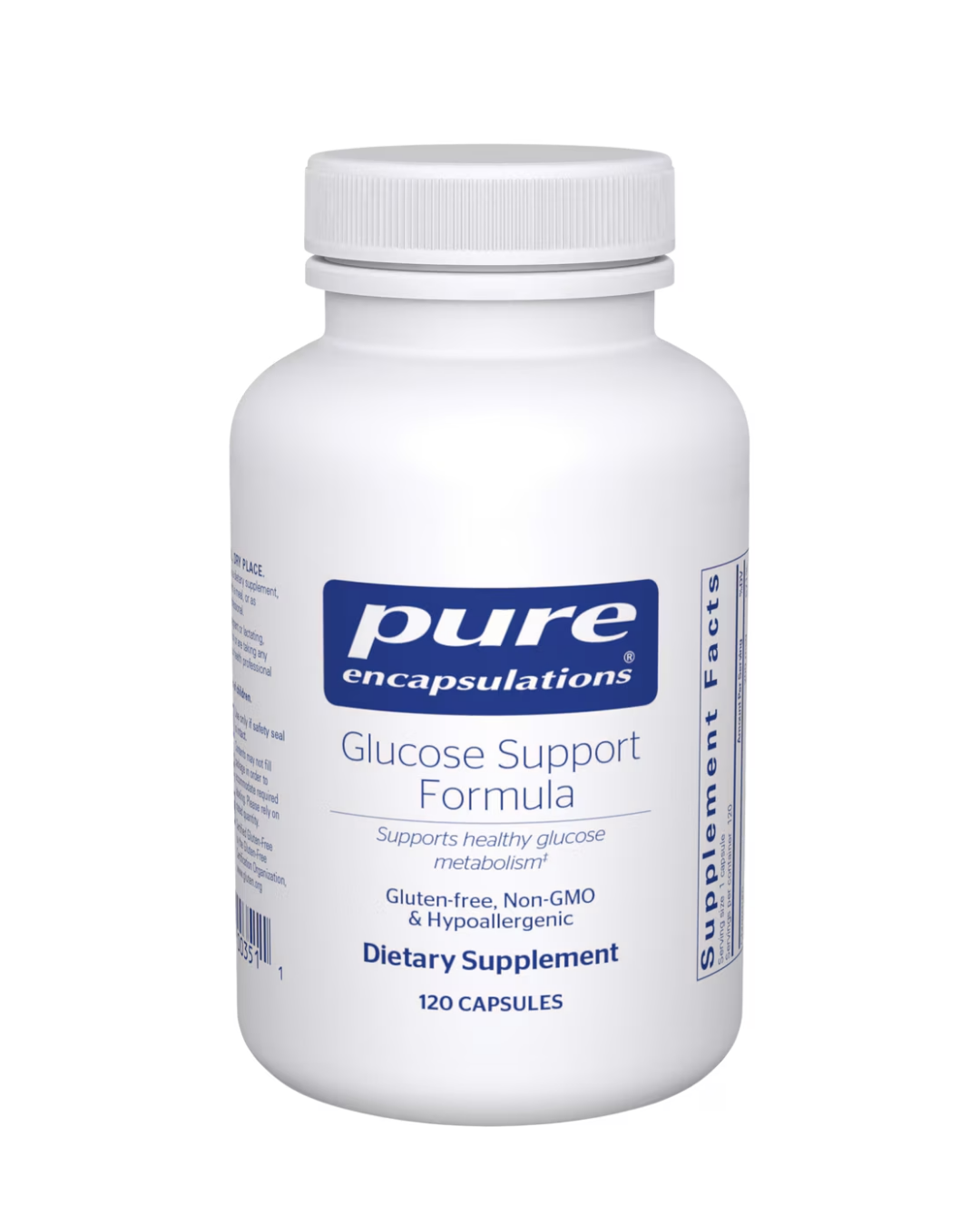 Pure Encapsulations Glucose Support Formula label showing supplement facts and usage information