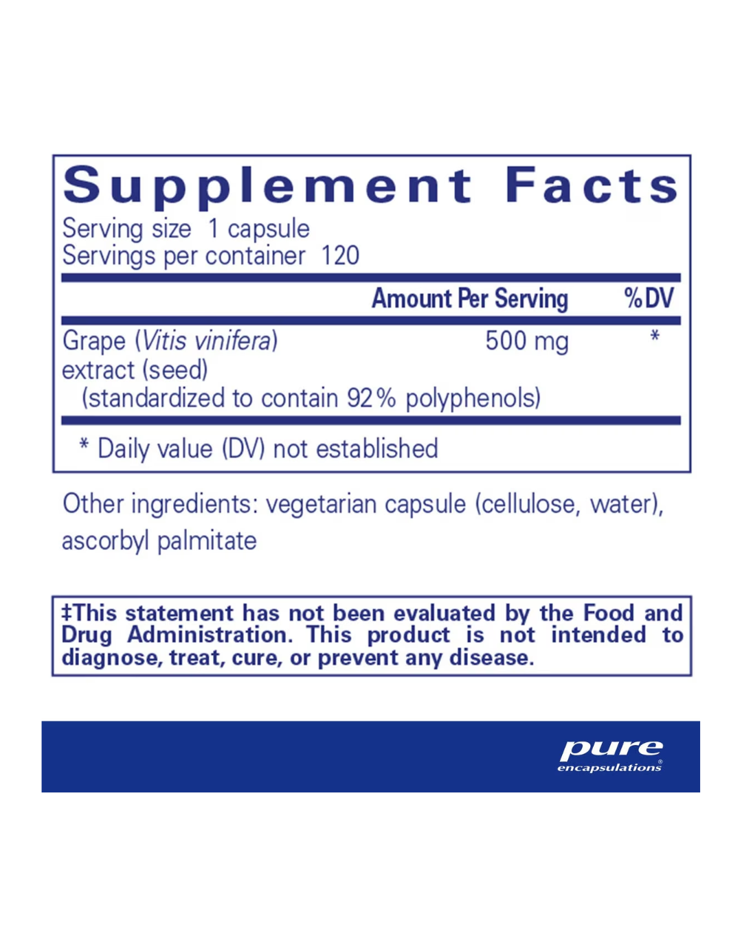 Pure Encapsulations Grape Pip 500 Mg. supplement bottle packaging