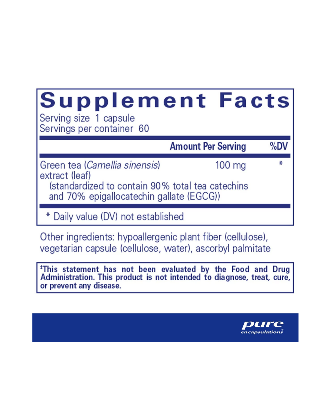 Pure Encapsulations Green Tea Extract decaffeinated supplement bottle packaging