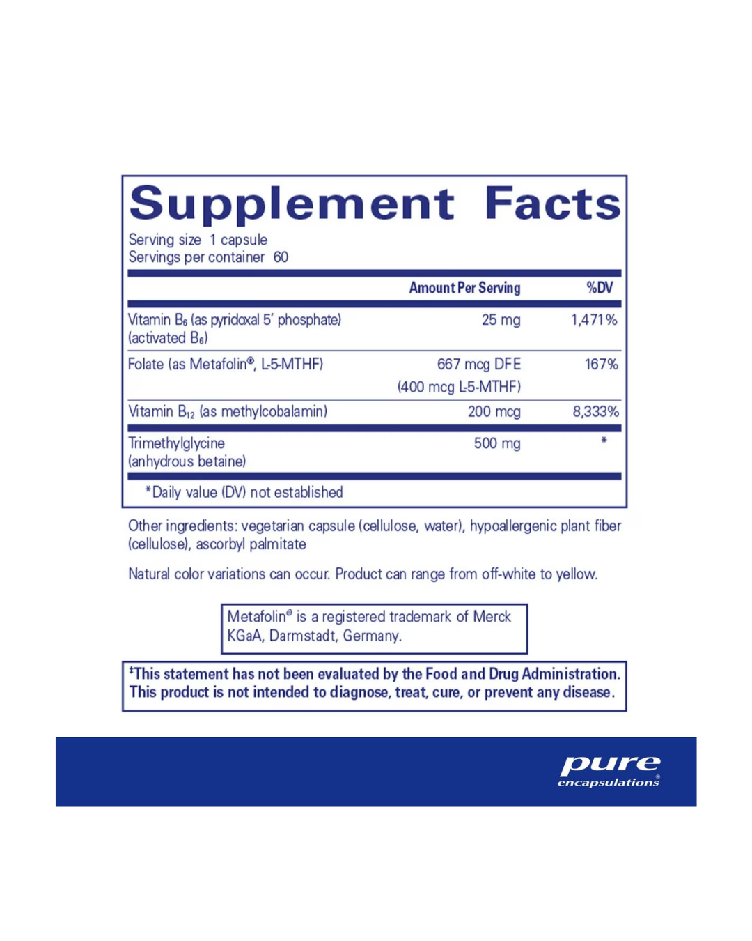 Pure Encapsulations Homocysteine Factors supplement bottle packaging label