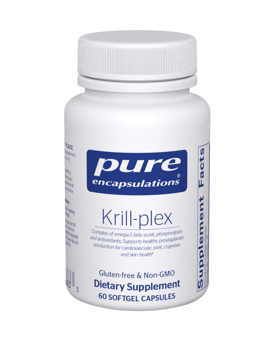 Pure Encapsulations Krill-plex label showing supplement facts and usage information