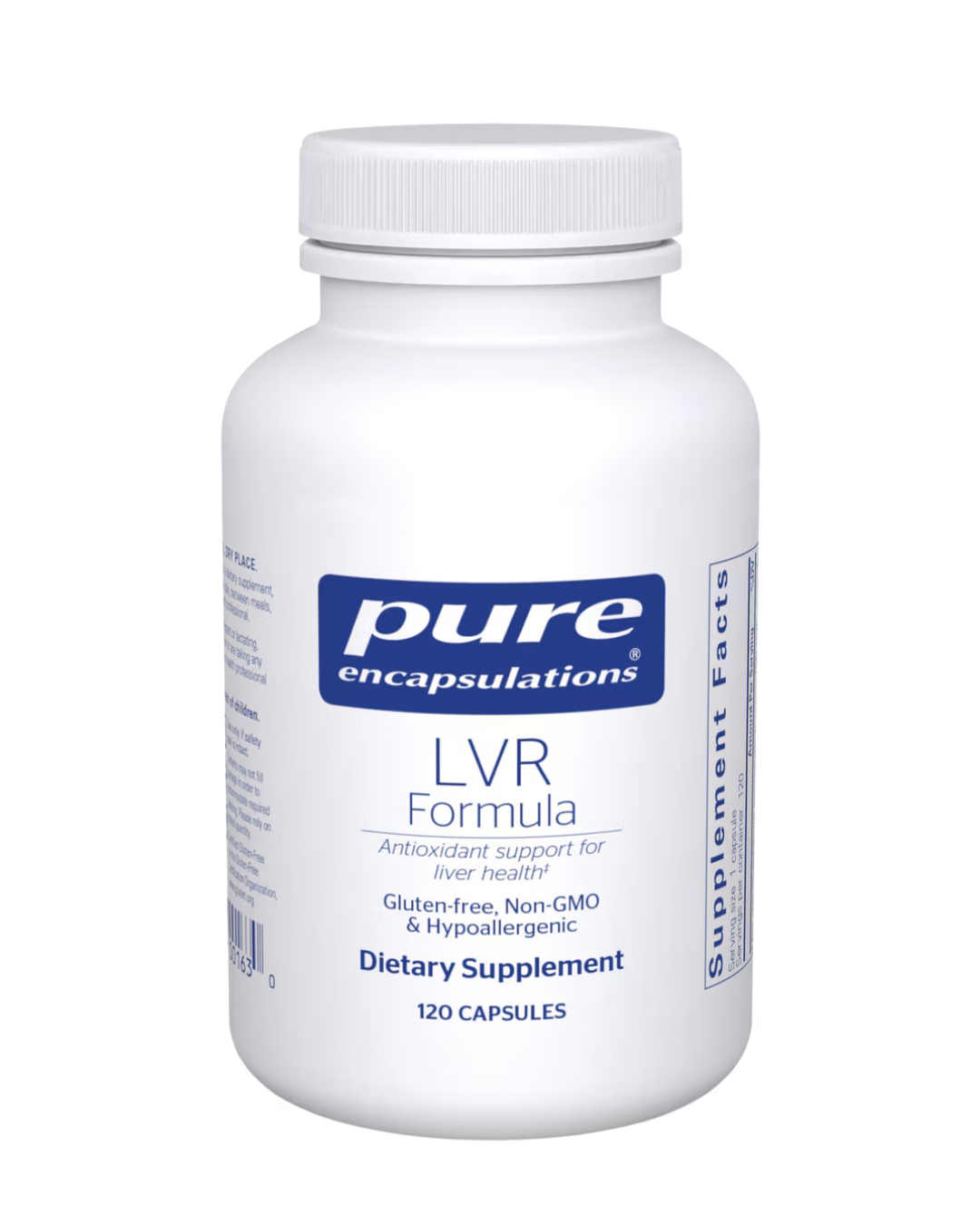 Pure Encapsulations LVR Formula label showing supplement facts and usage information