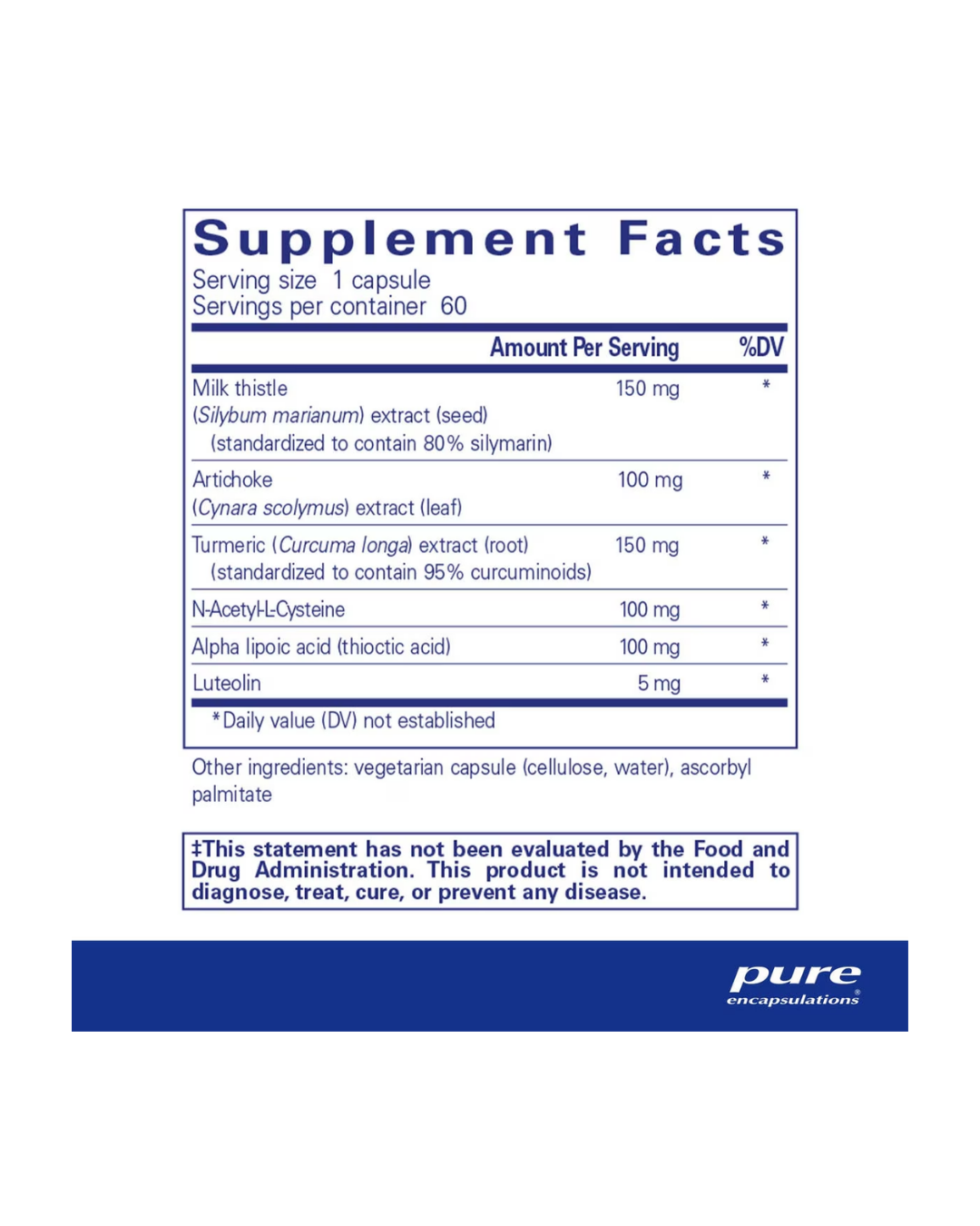 Pure Encapsulations LVR Formula supplement bottle front label