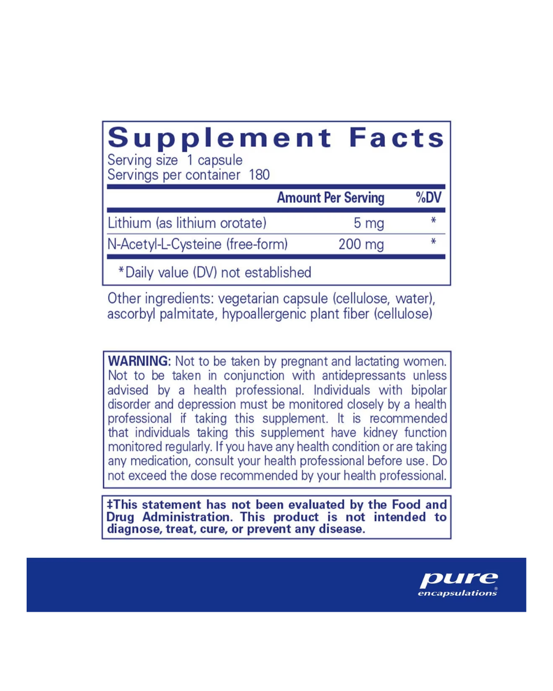 Pure Encapsulations Lithium orotate 5 mg supports mood and neurological wellness