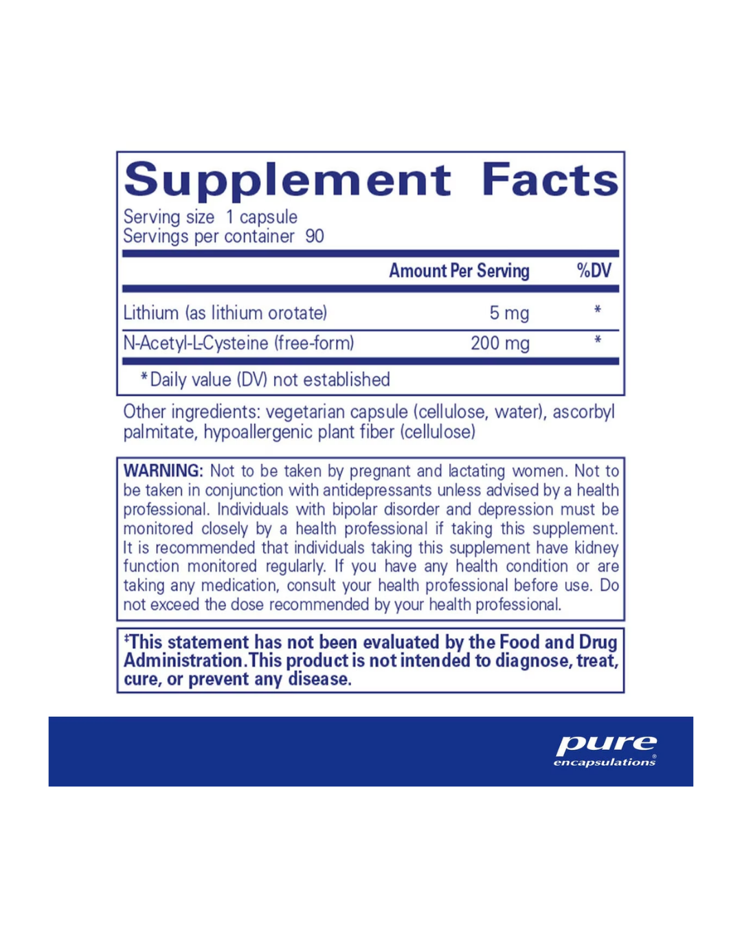 Pure Encapsulations Lithium orotate 5 mg supplement bottle packaging