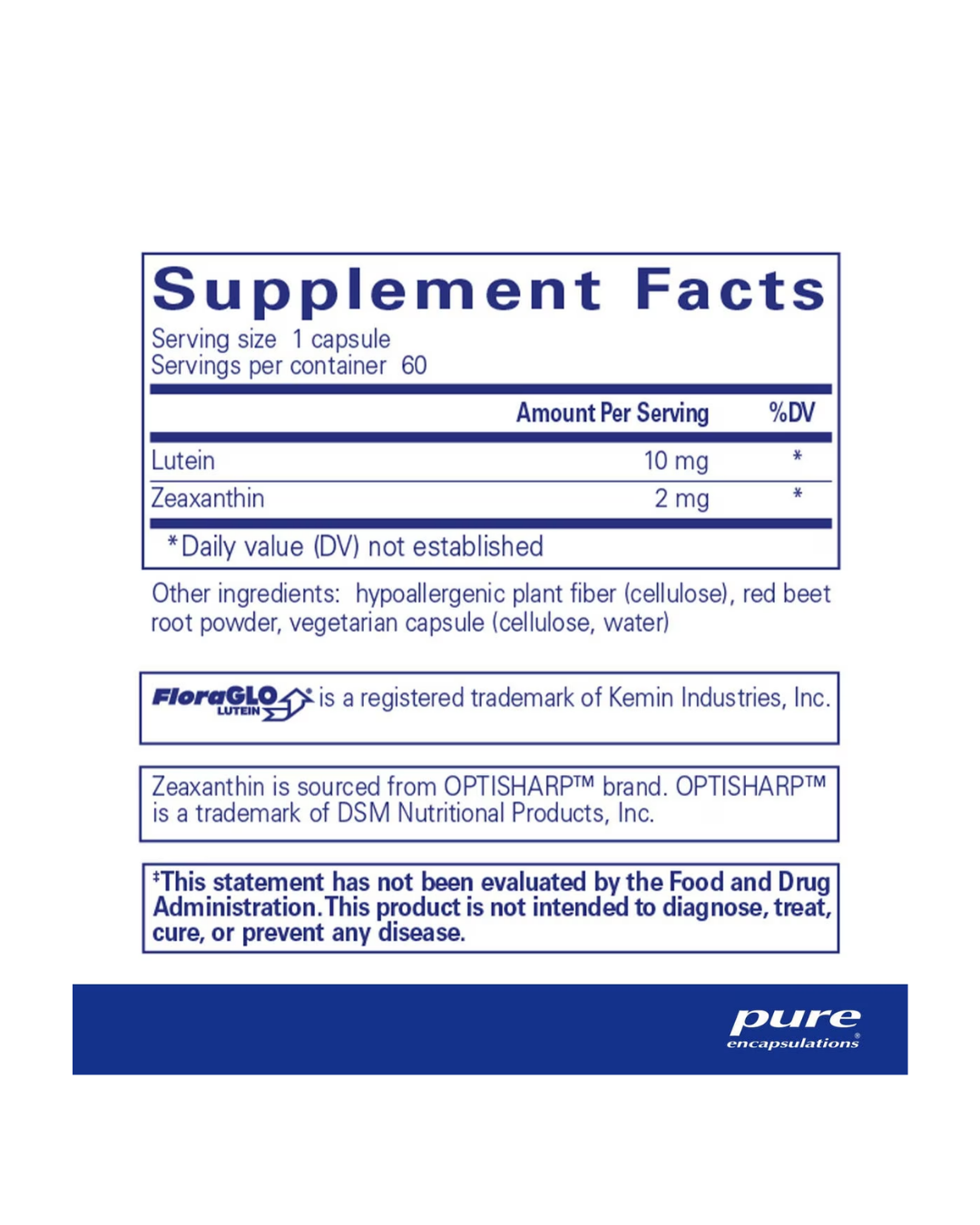 Pure Encapsulations Lutein Zeaxanthin supplement bottle packaging
