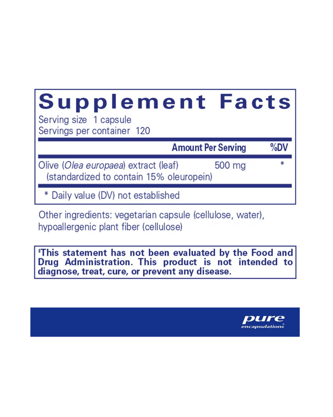 Pure Encapsulations Olive Leaf extract supplement bottle packaging