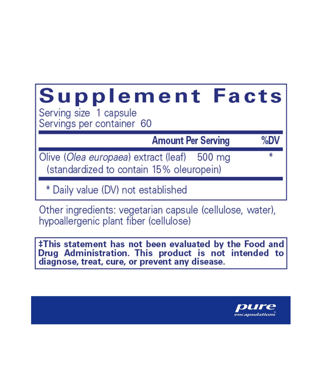Pure Encapsulations Olive Leaf extract supplement bottle packaging