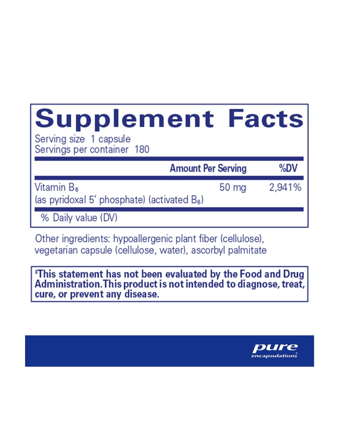Pure Encapsulations P5P 50 activated vitamin B6 supplement bottle packaging