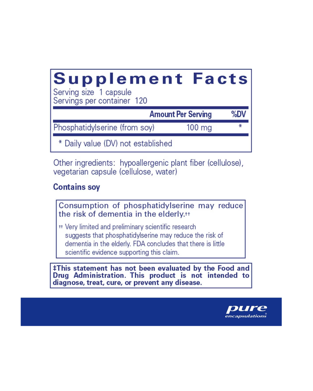 Pure Encapsulations PS 100 phosphatidylserine supplement bottle image