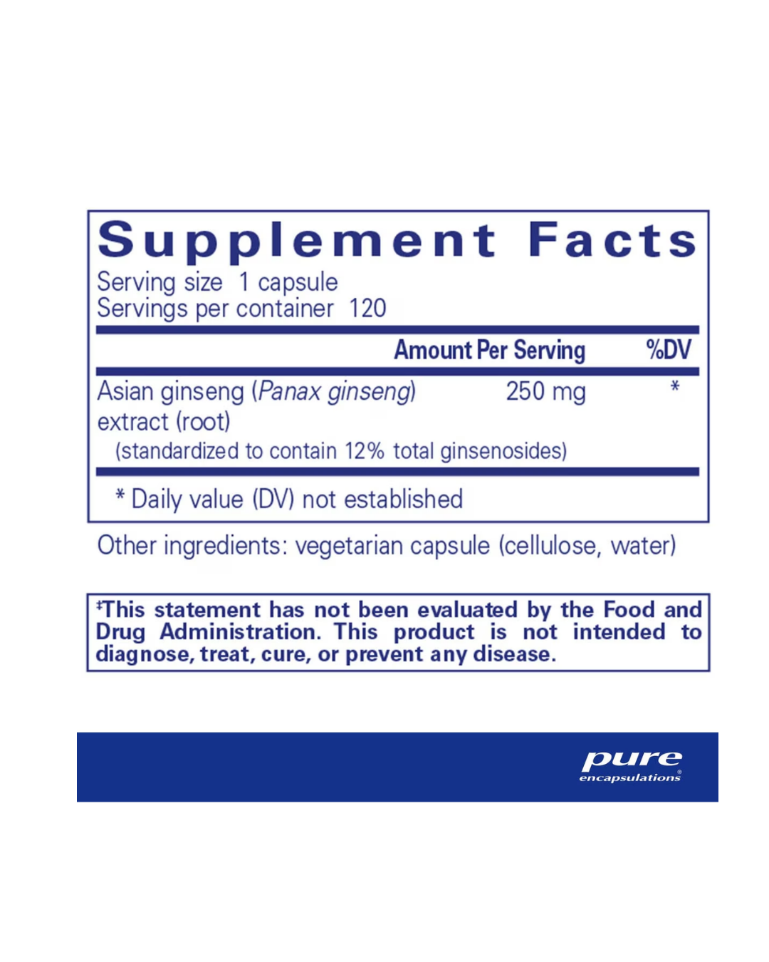 Pure Encapsulations Panax Ginseng supplement bottle packaging image