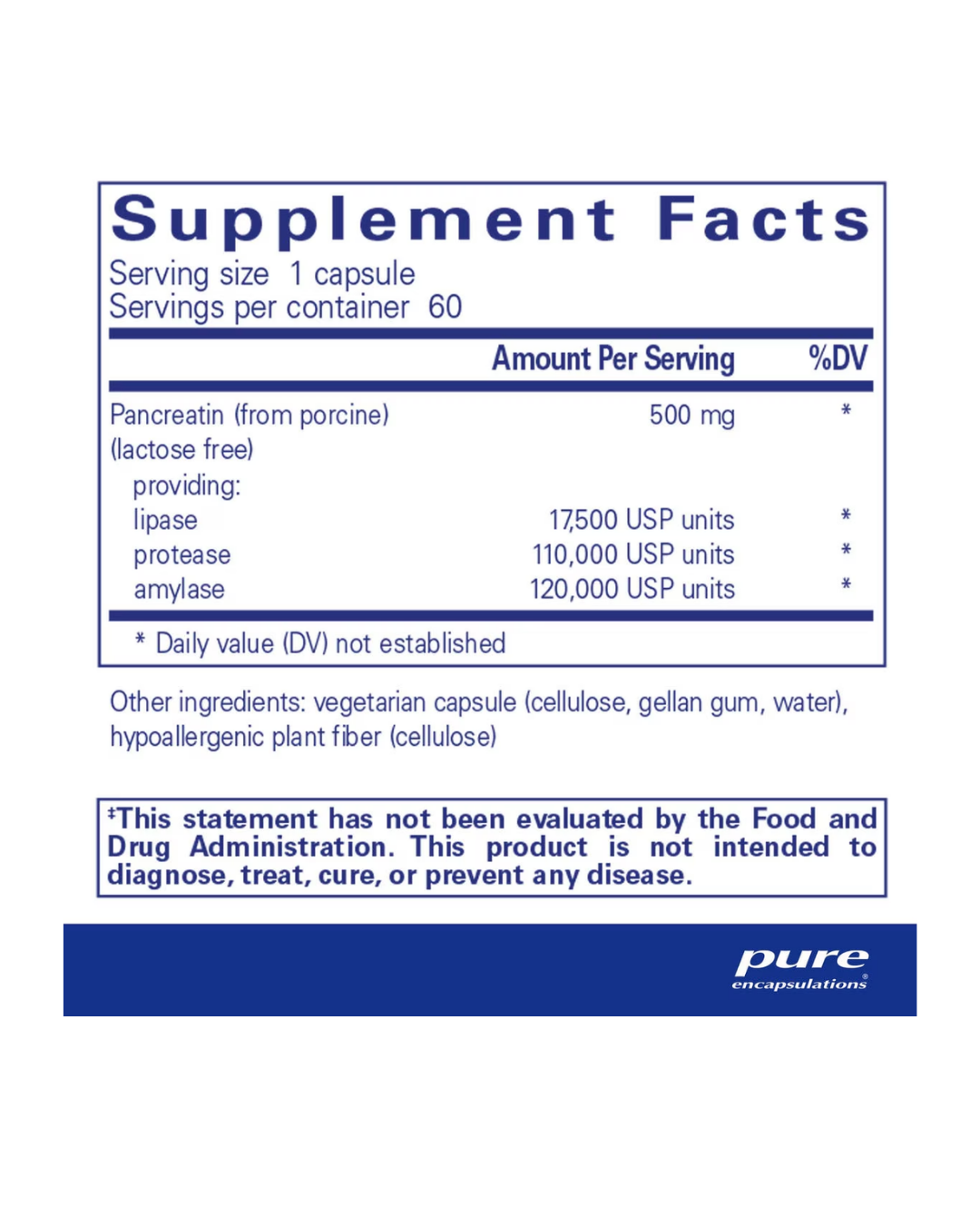 Pure Encapsulations Pancreatic Enzyme Formula supplement bottle label