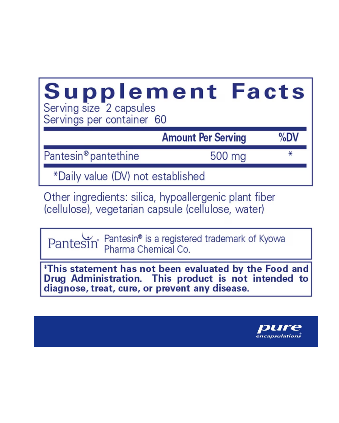 Pure Encapsulations Pantethine supplement packaging bottle design