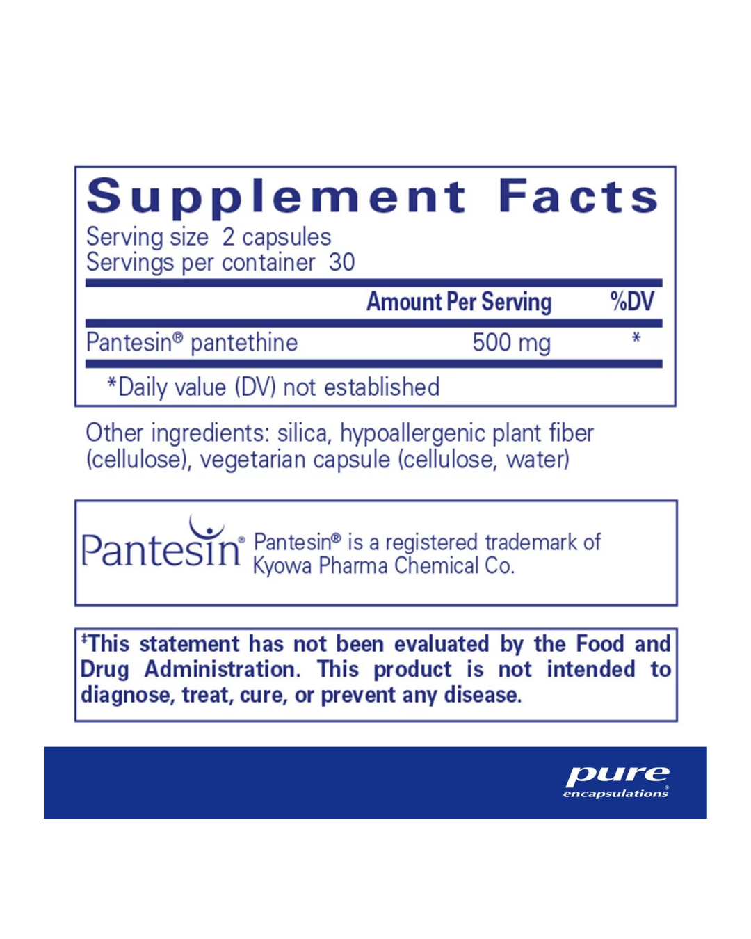 Pure Encapsulations Pantethine supplement packaging bottle design