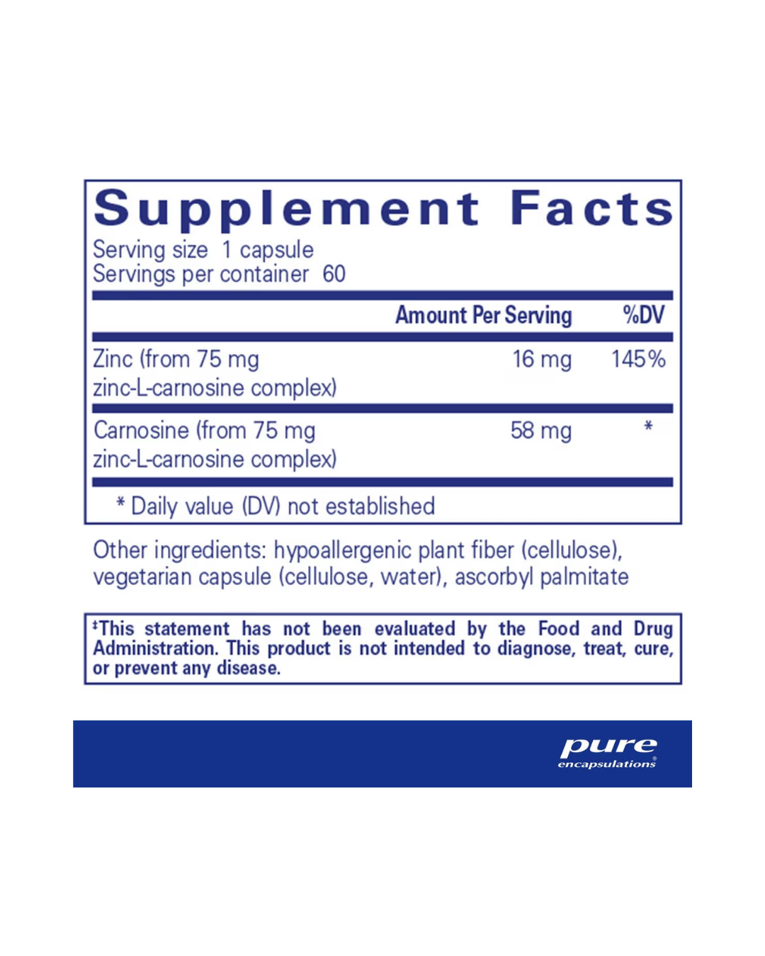 Pure Encapsulations Peptic-Care Zinc-L-Carnosine supplement bottle packaging