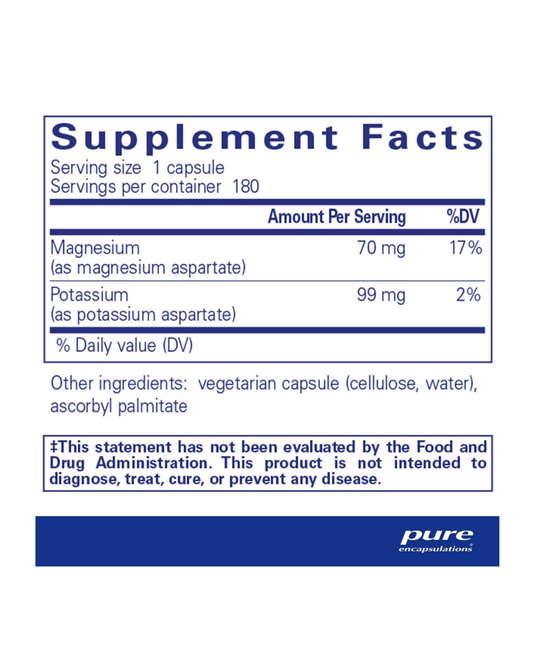 Pure Encapsulations Potassium Magnesium aspartate supplement bottle packaging