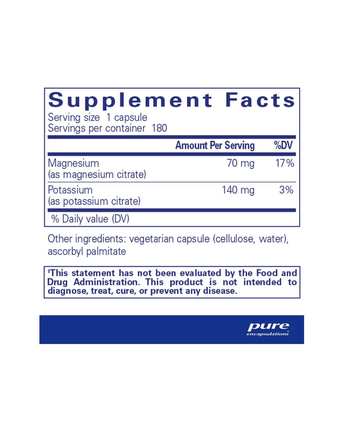Pure Encapsulations Potassium Magnesium citrate supplement bottle label