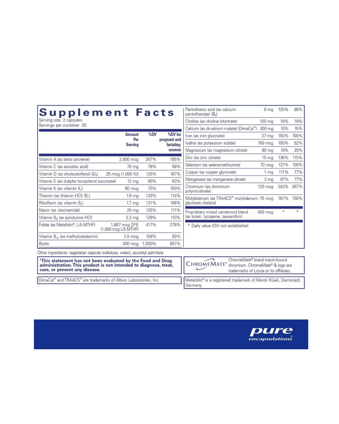 Pure Encapsulations PreNatal Nutrients supplement packaging bottle design