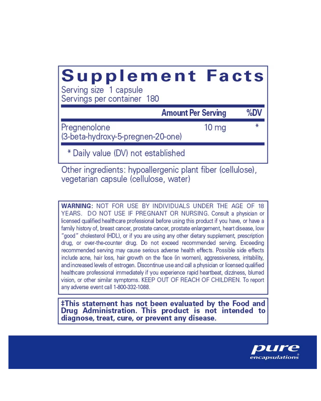 Pure Encapsulations Pregnenolone 10 mg supplement packaging bottle