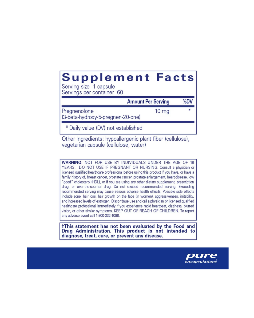 Pure Encapsulations Pregnenolone 10 mg supplement packaging bottle