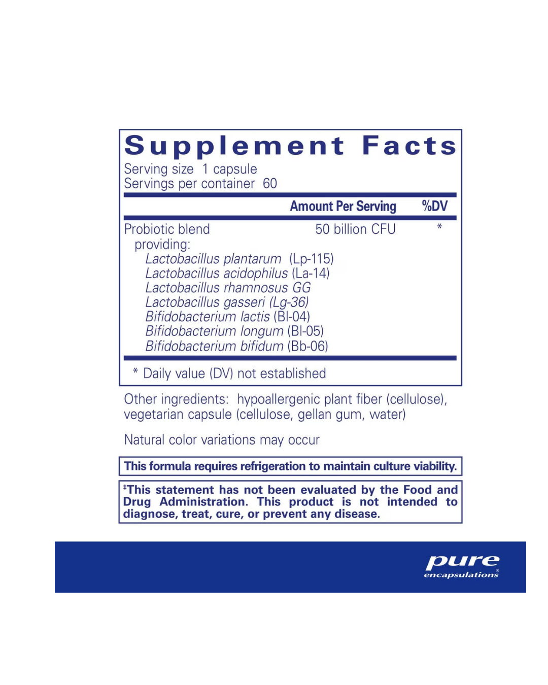 Pure Encapsulations Probiotic 50B supplement container packaging image
