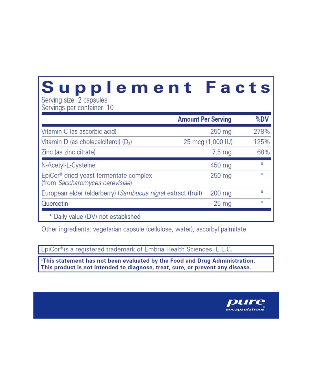 Pure Encapsulations PureDefense w/NAC travel pack supplement packaging image