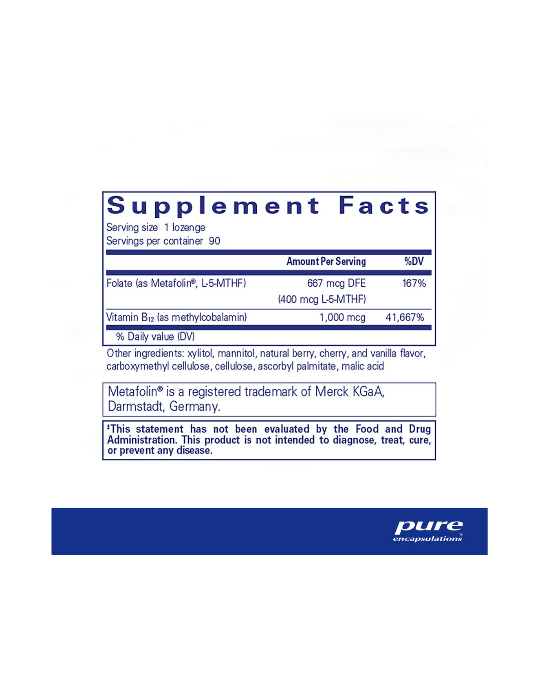 Pure Encapsulations PureMelt B12 Folate supplement packaging image