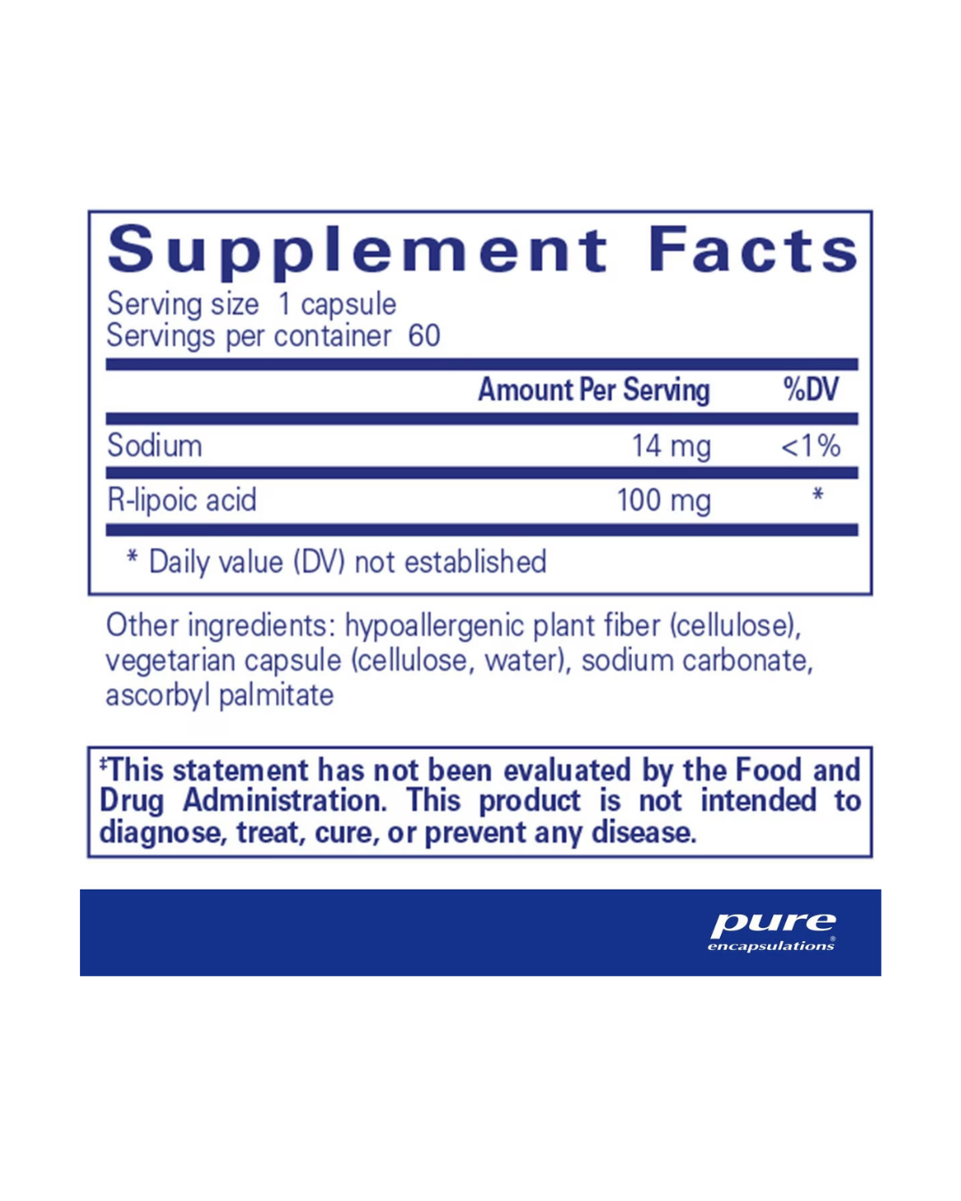 Pure Encapsulations R-Lipoic Acid supplement bottle packaging image