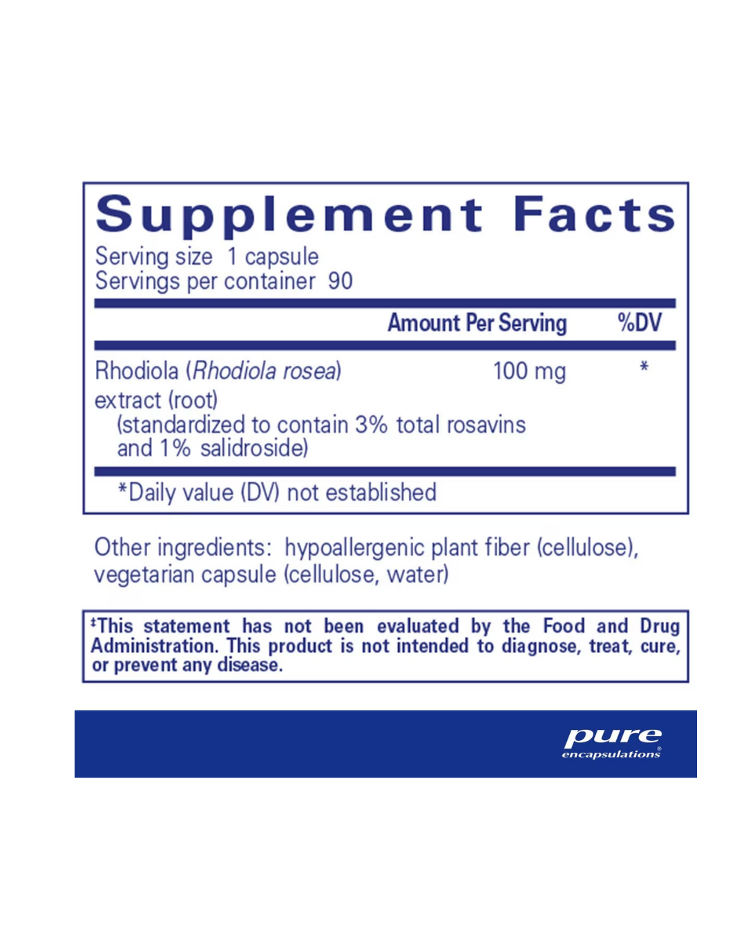 Pure Encapsulations Rhodiola Rosea supplement bottle front label