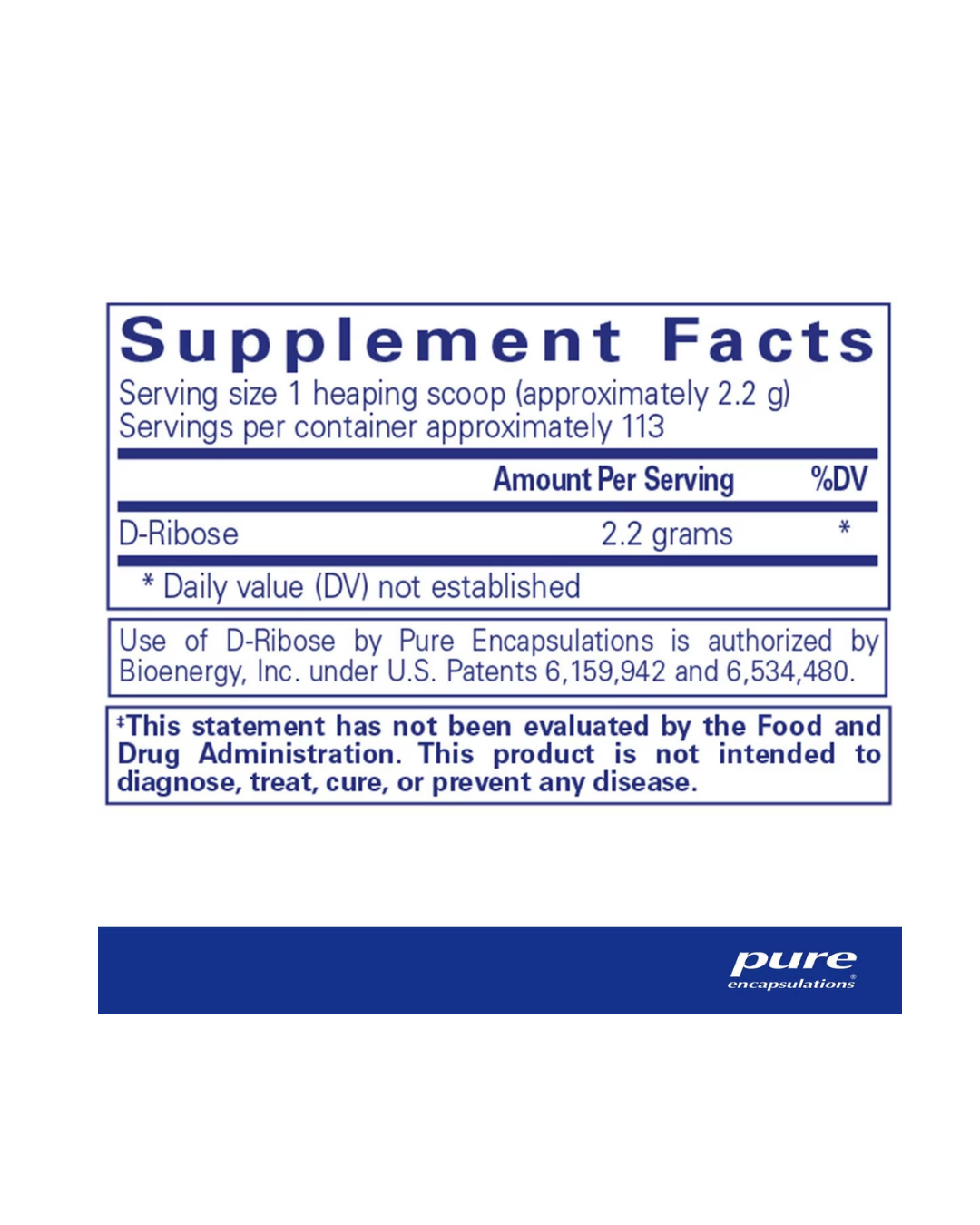 Pure Encapsulations Ribose Powder supplement jar packaging image