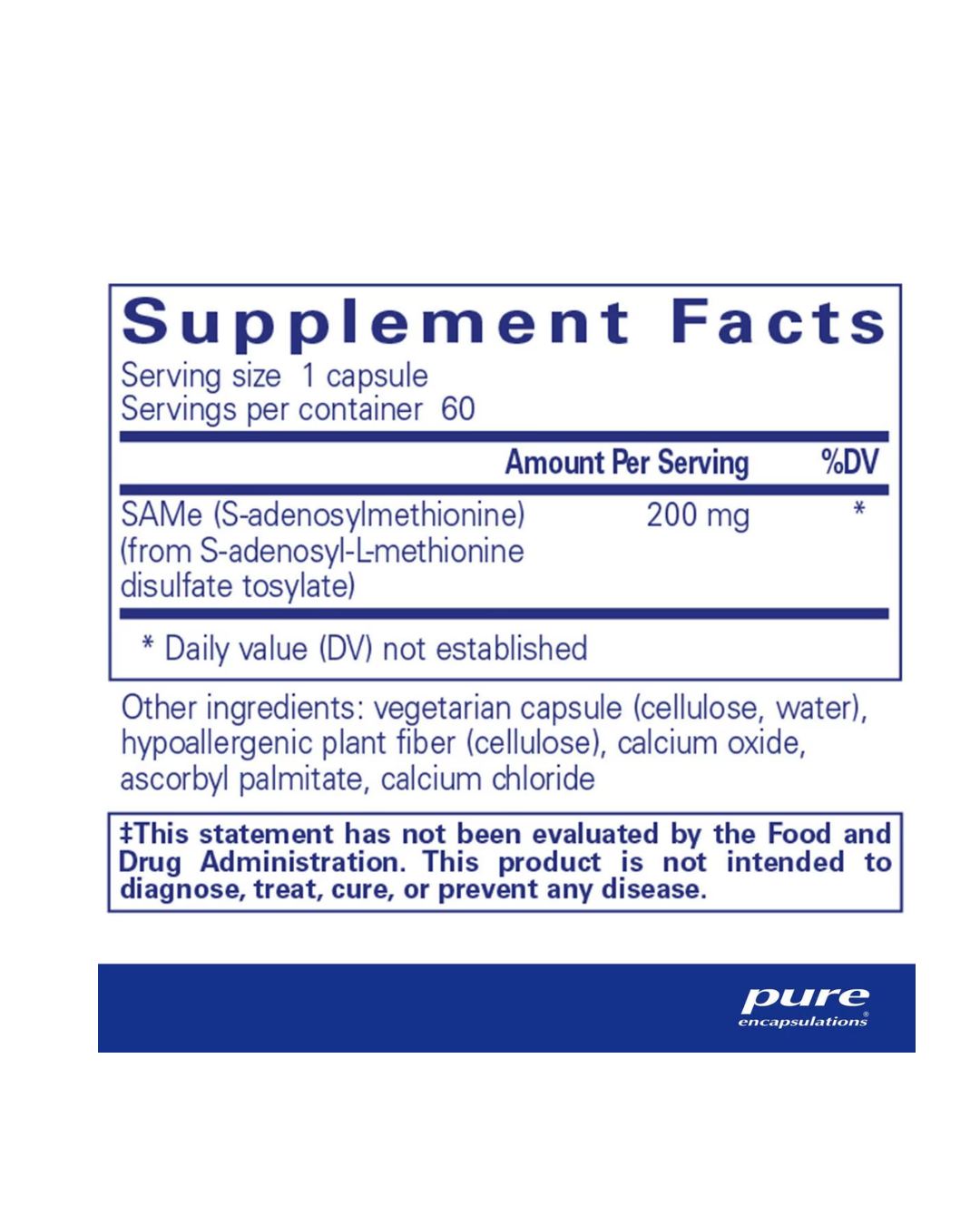 Pure Encapsulations SAMe supplement bottle and packaging label
