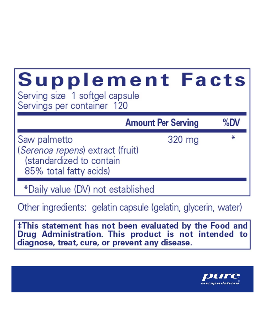 Pure Encapsulations Saw Palmetto 320 supplement bottle packaging image