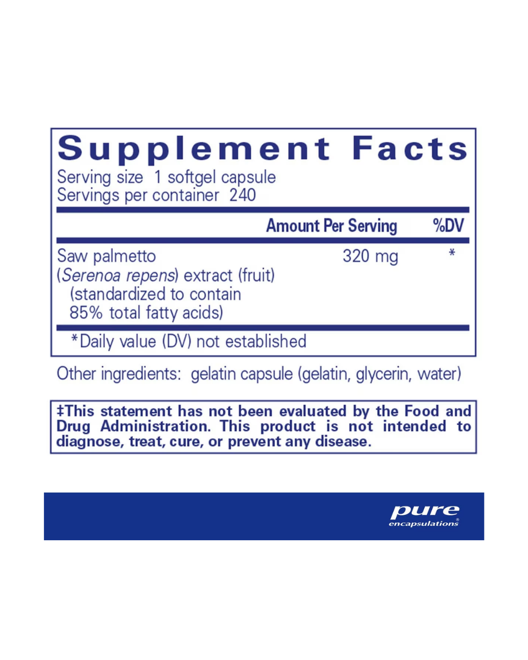 Pure Encapsulations Saw Palmetto 320 supplement bottle packaging image