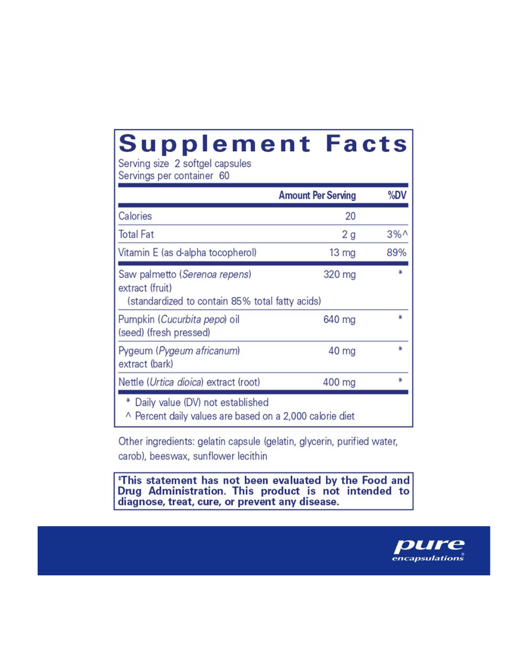 Pure Encapsulations Saw Palmetto Plus supplement container with label design