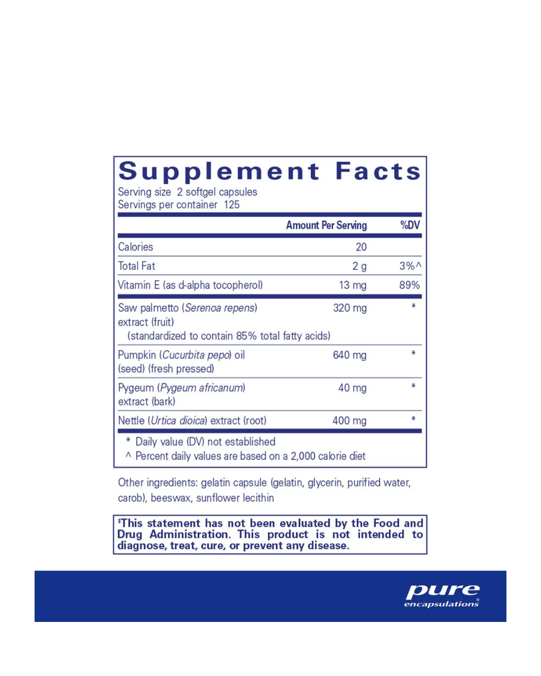 Pure Encapsulations Saw Palmetto Plus supplement container with label design