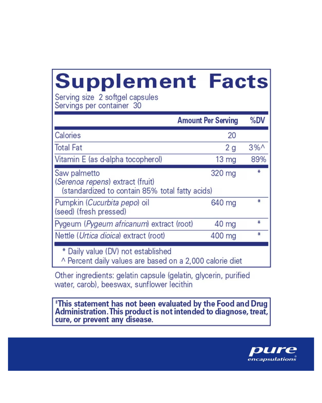 Pure Encapsulations Saw Palmetto Plus supplement container with label design