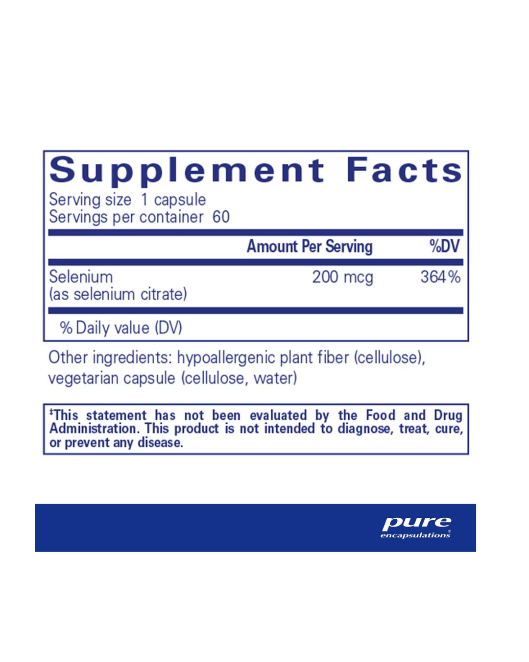 Pure Encapsulations Selenium (citrate) supplement packaging bottle label