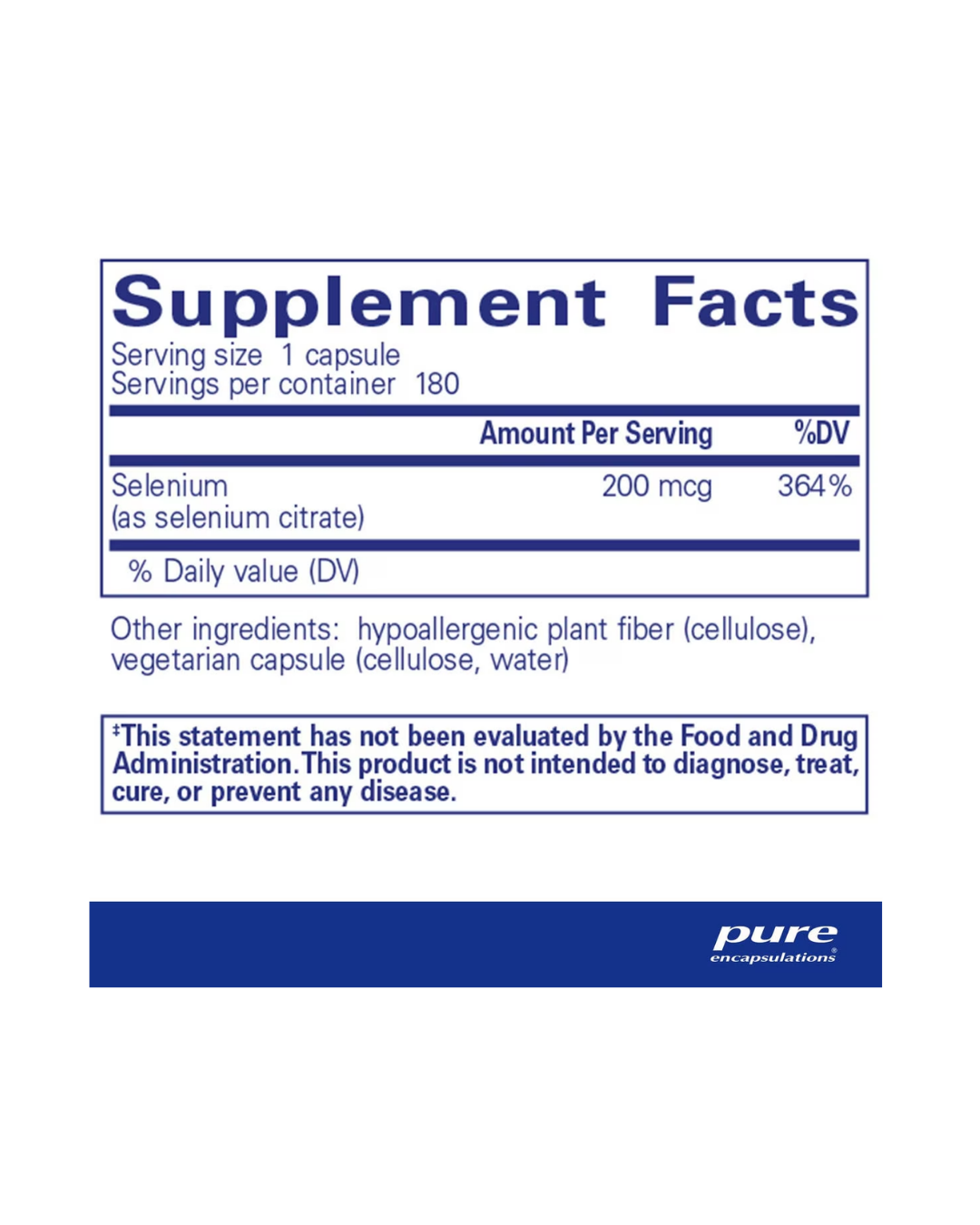 Pure Encapsulations Selenium (citrate) supplement packaging bottle label