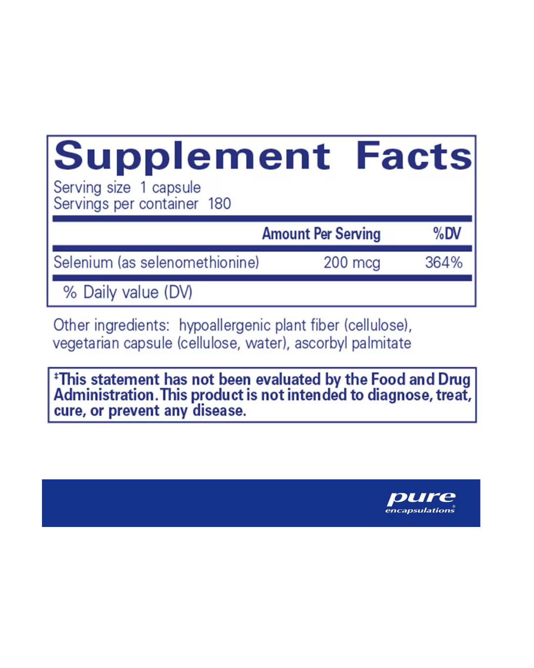 Pure Encapsulations Selenium (selenomethionine) supplement bottle design
