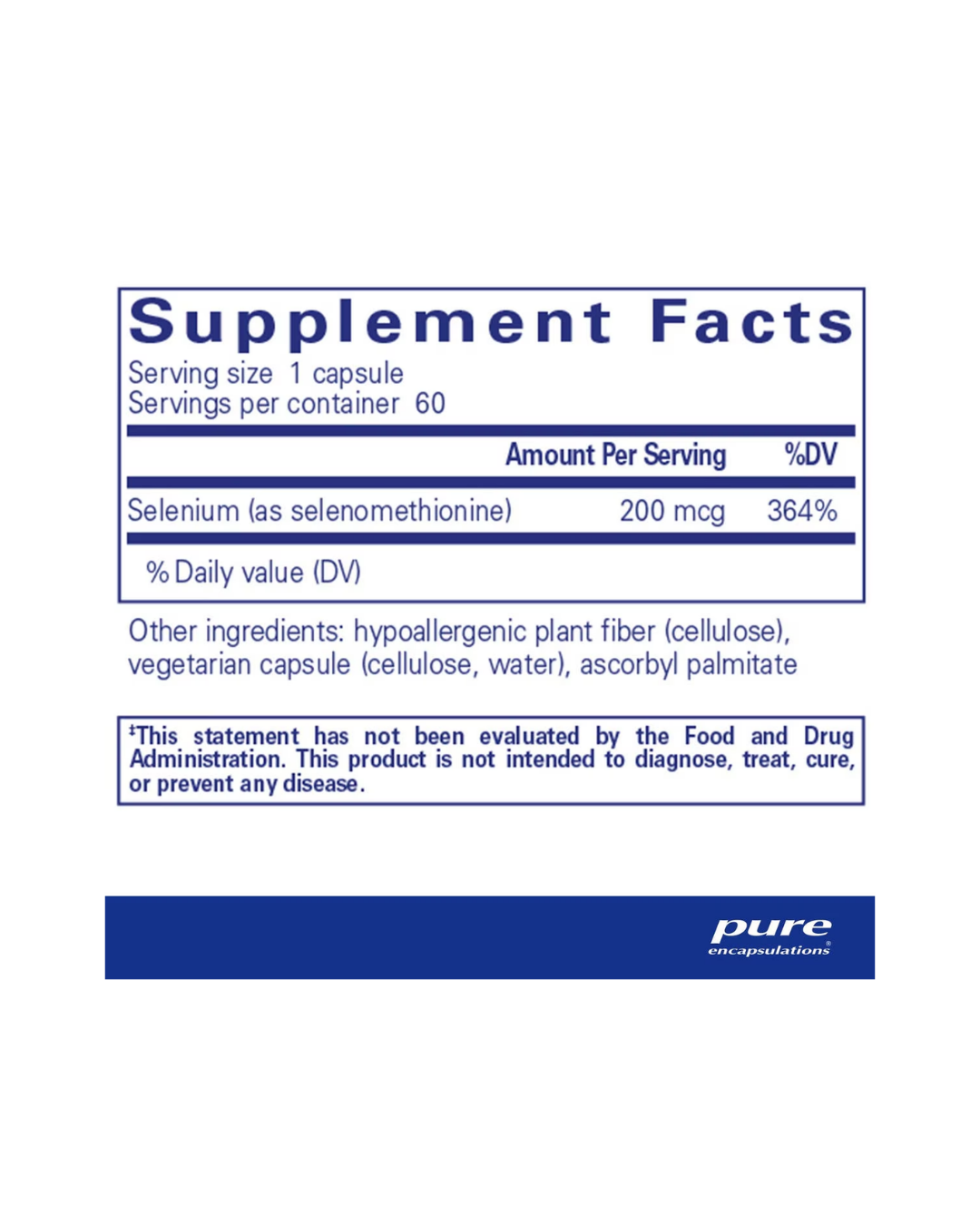 Pure Encapsulations Selenium (selenomethionine) supplement bottle design