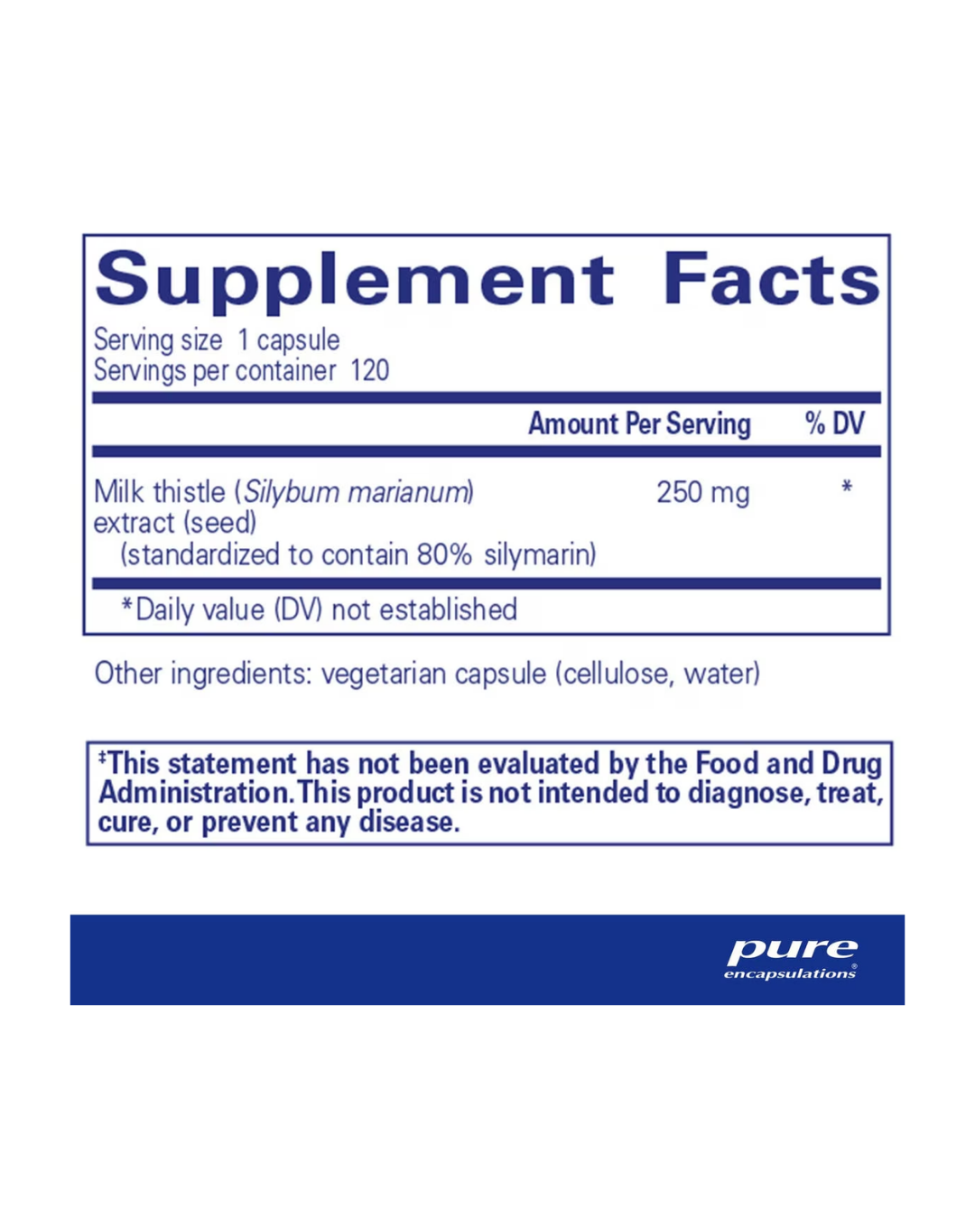 Pure Encapsulations Silymarin supplement container and label packaging